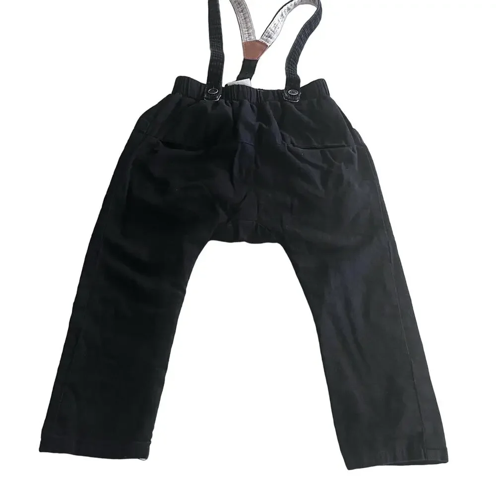 Zara boys black lined suspender pants 18/24 months